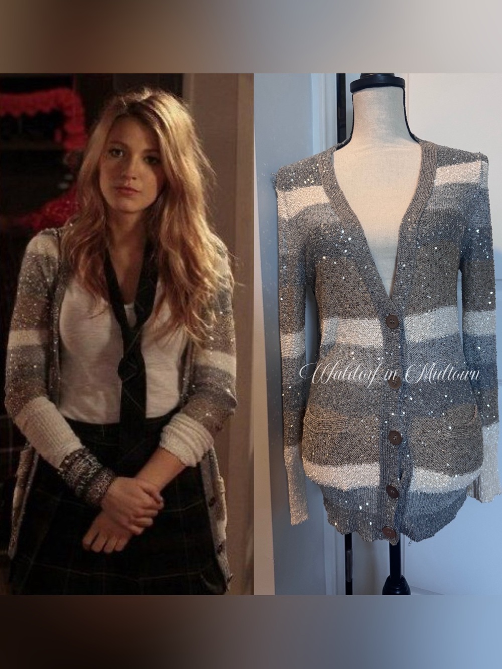 ASO Serena van der Woodsen Sequin Stripe Sweater XL